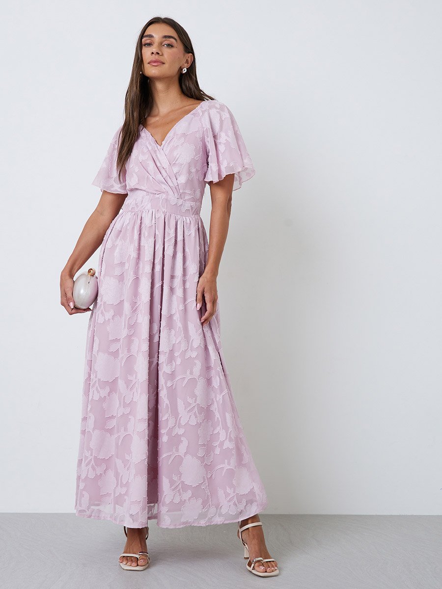 Light Pink Jacquard A-Line Maxi Dress