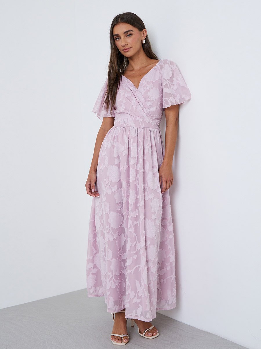 Light Pink Jacquard A-Line Maxi Dress