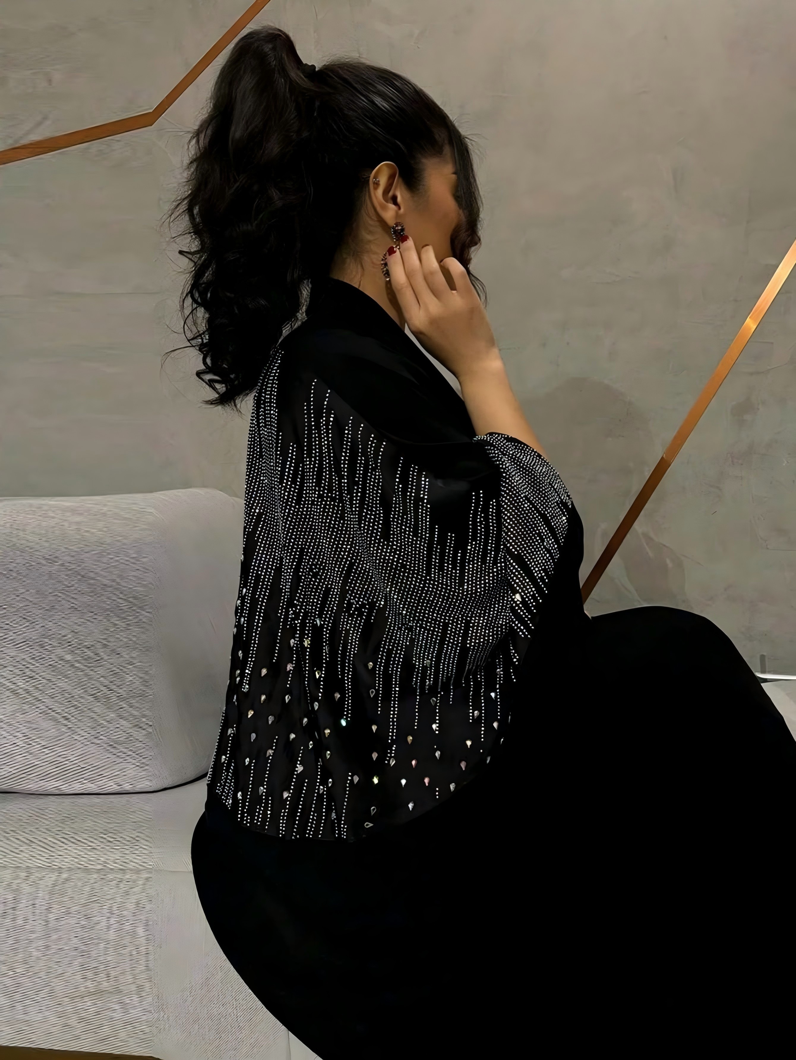 Black Embellished Long Sleeves Abaya