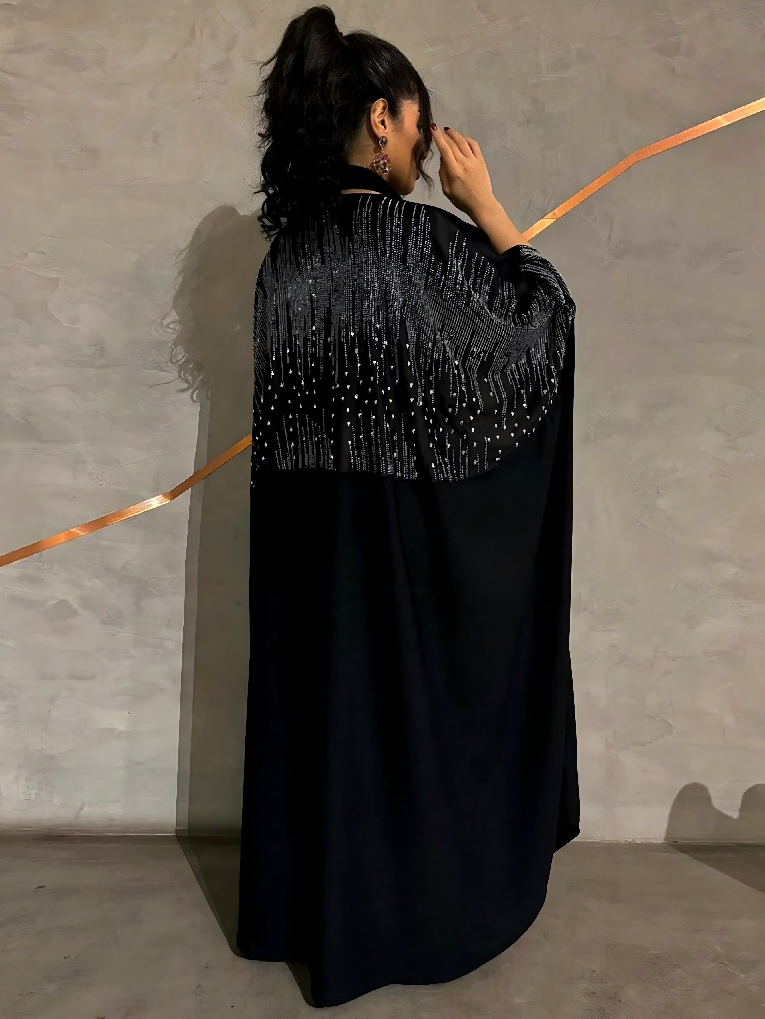 Black Embellished Long Sleeves Abaya
