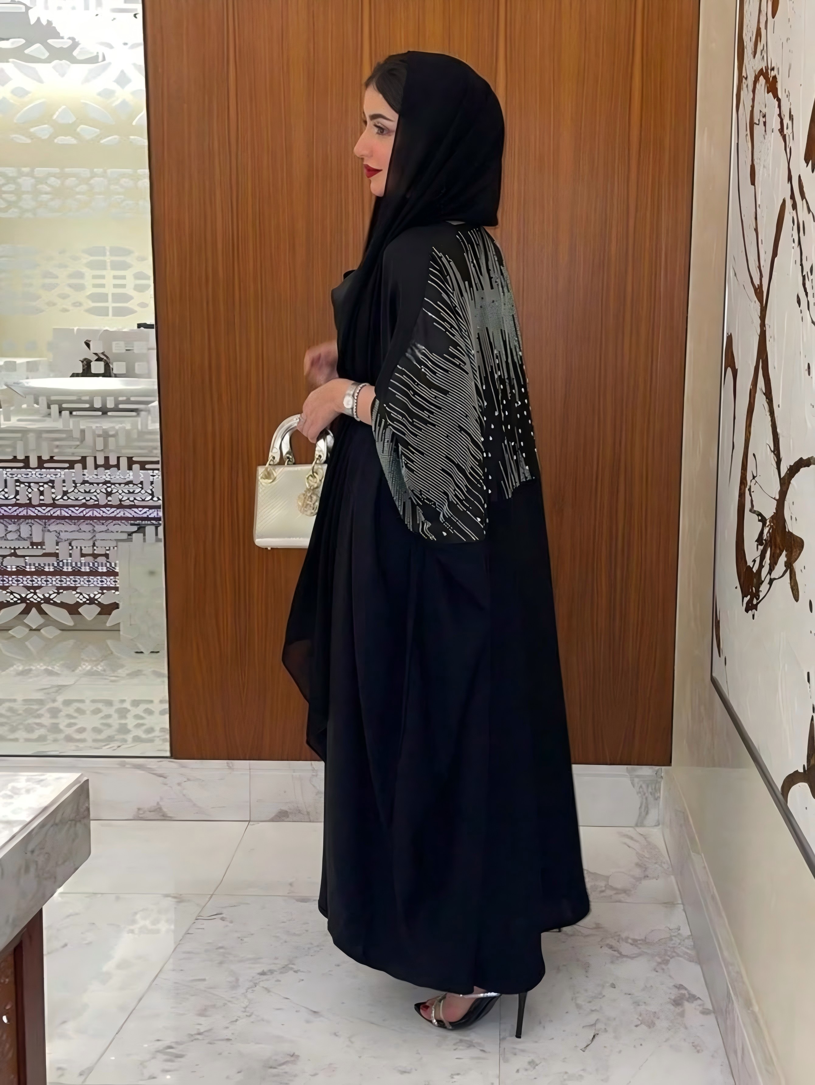 Black Embellished Long Sleeves Abaya