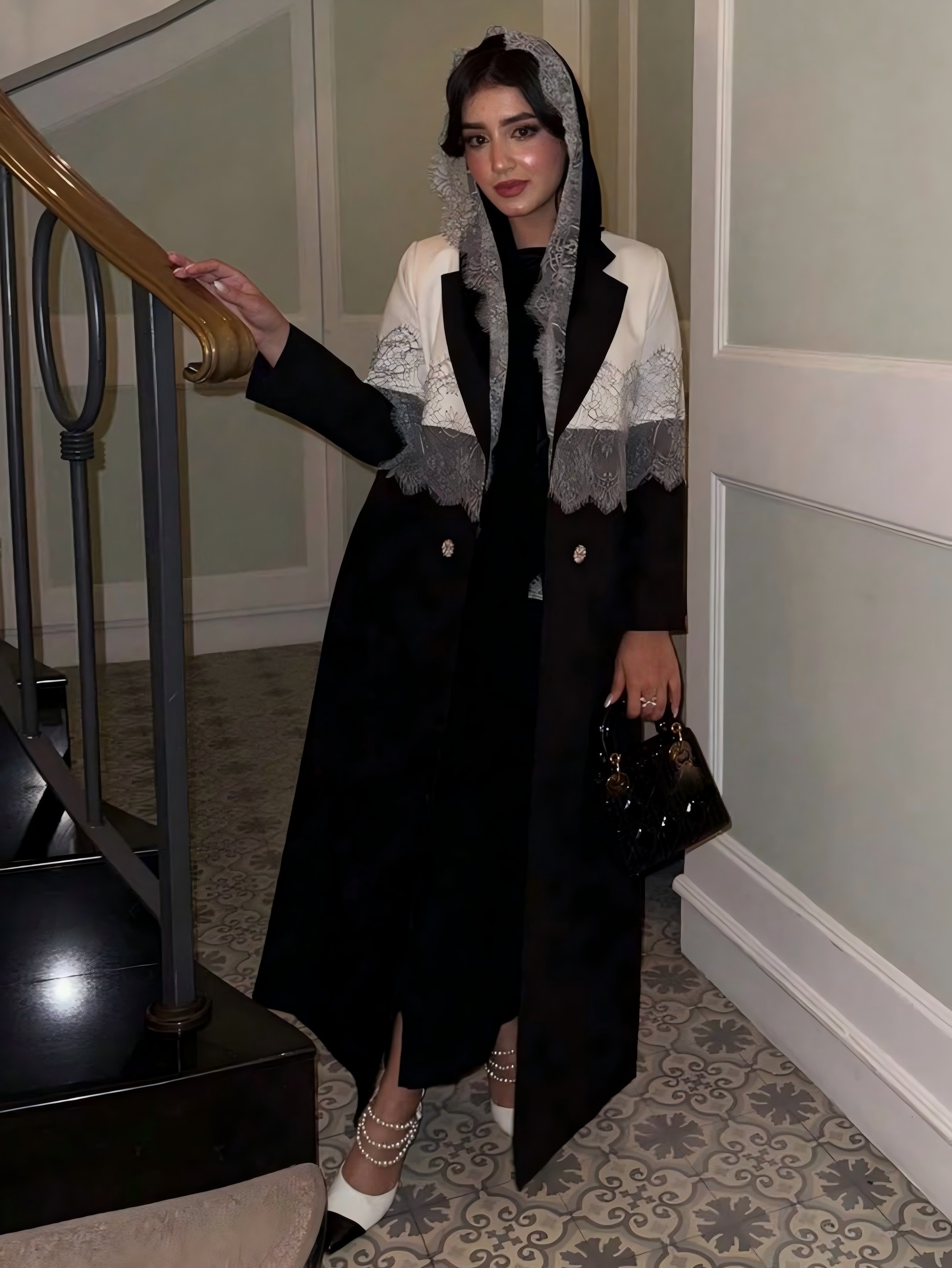 Black Self Design Abaya