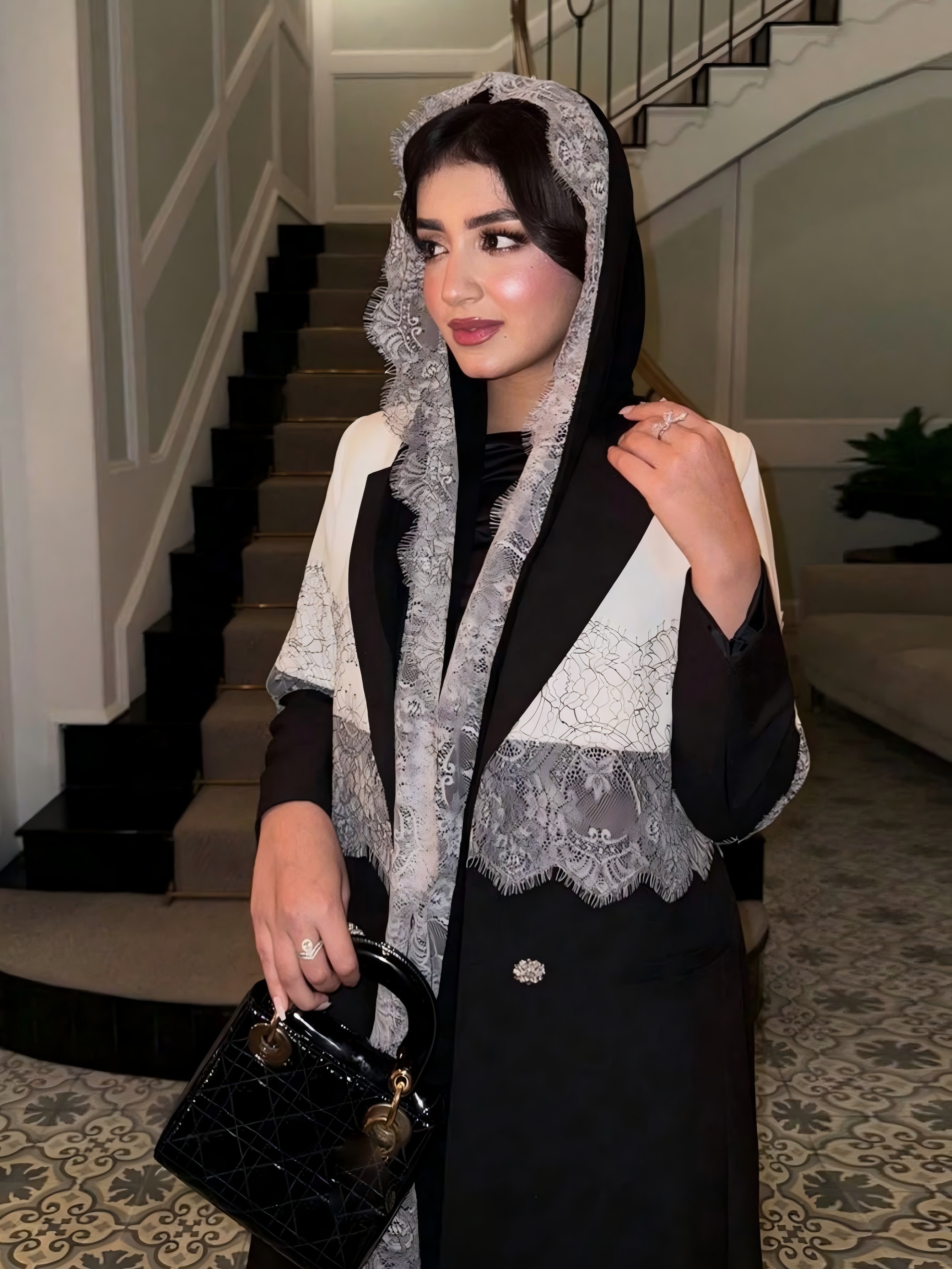 Black Self Design Abaya