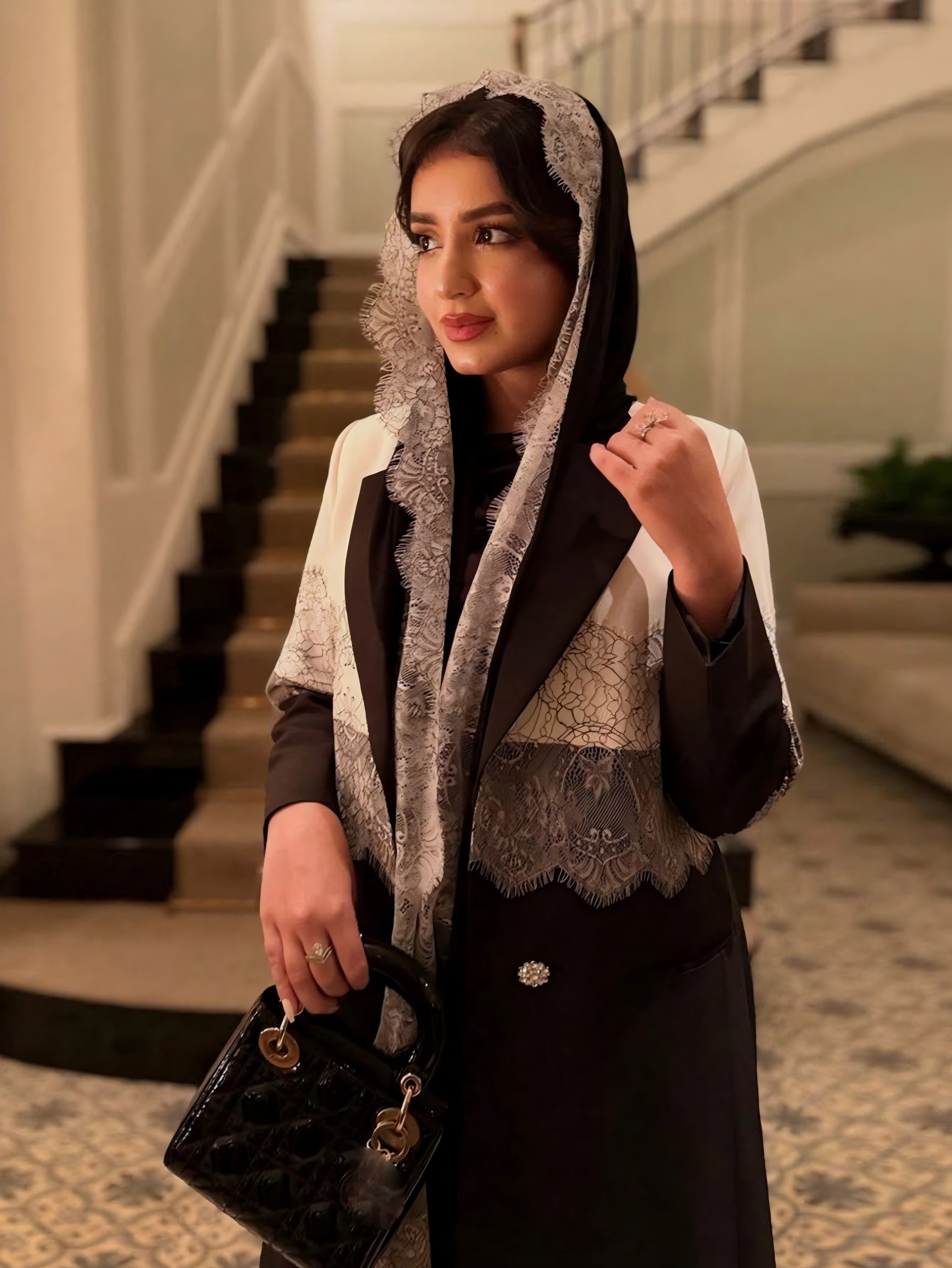 Black Self Design Abaya