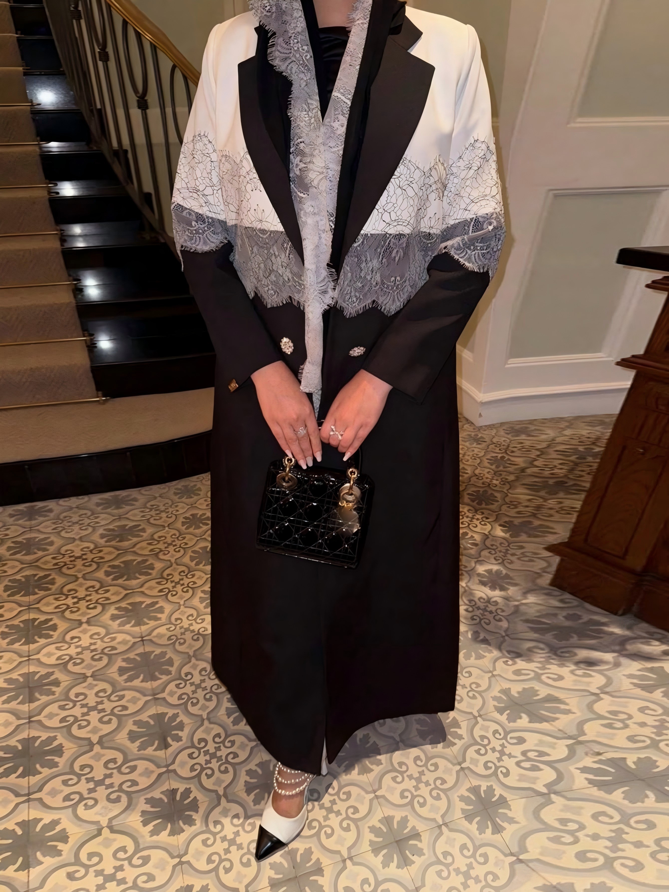 Black Self Design Abaya