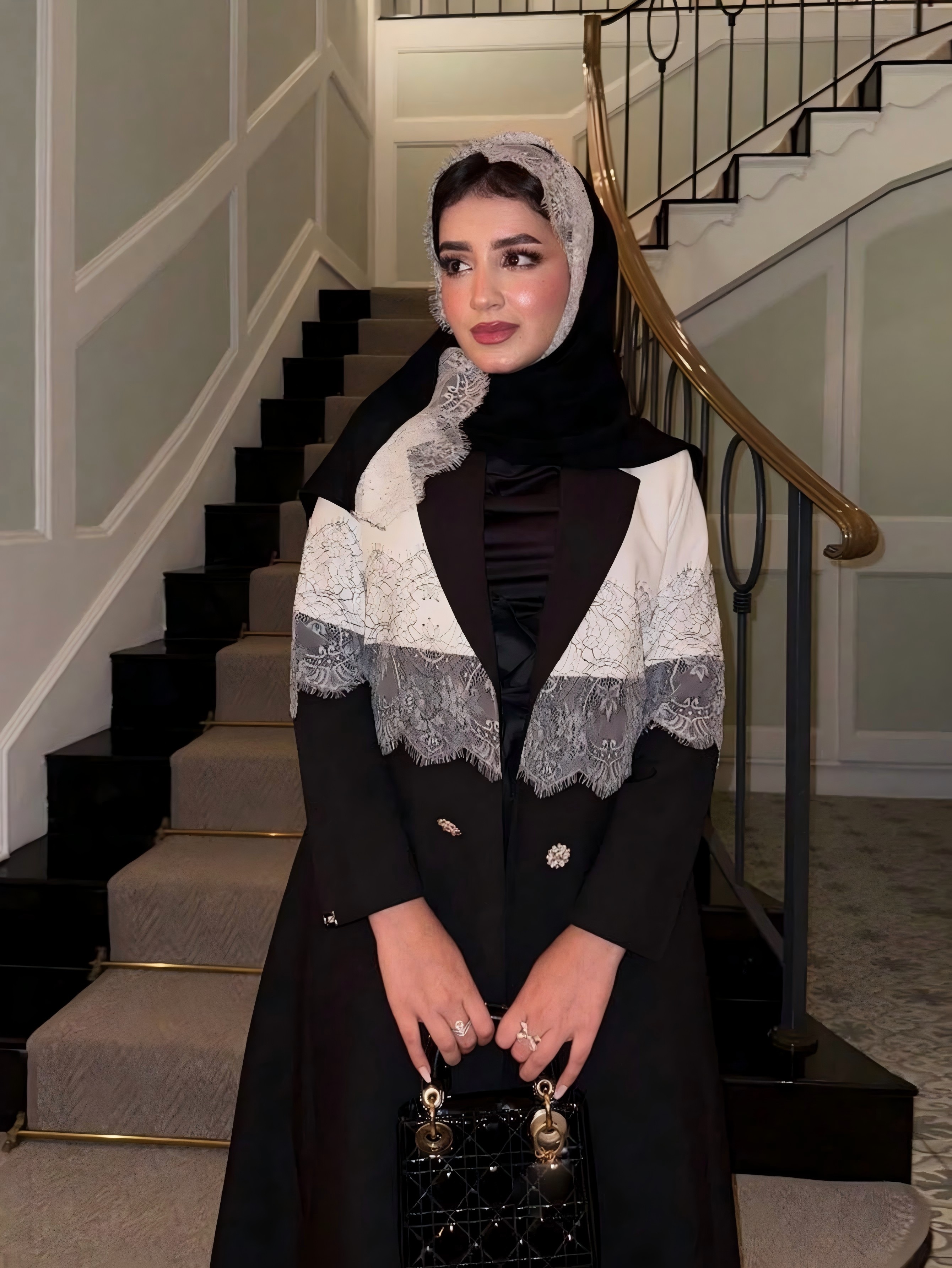 Black Self Design Abaya