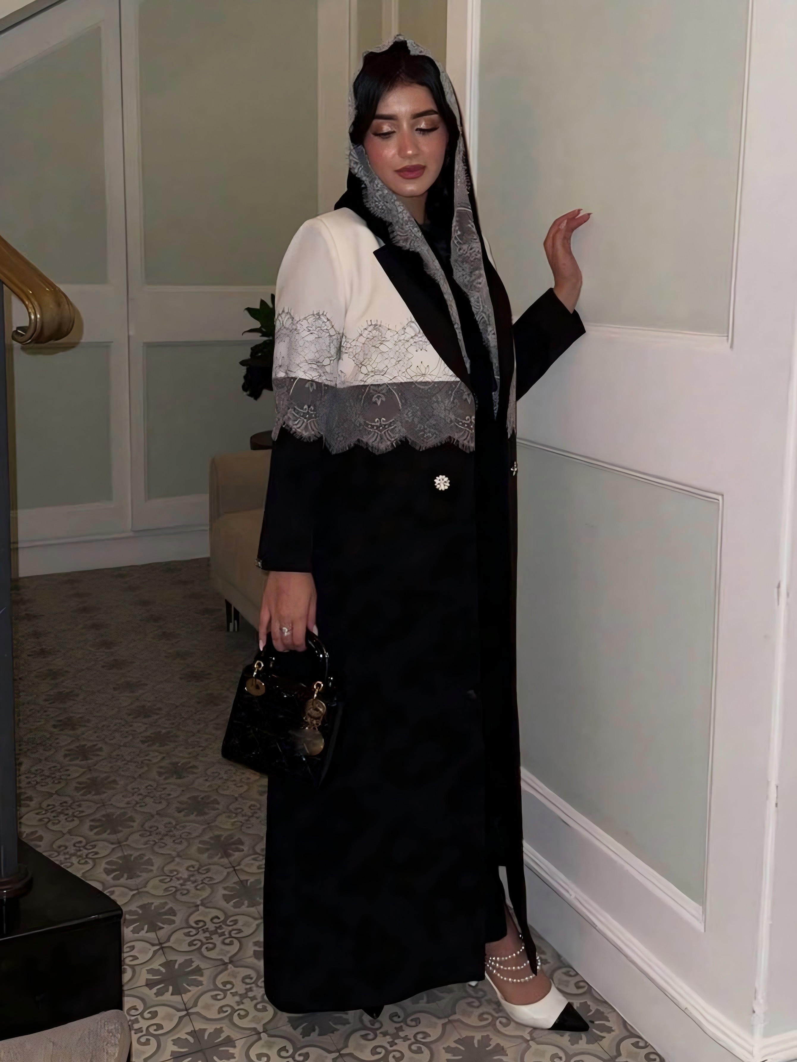 Black Self Design Abaya