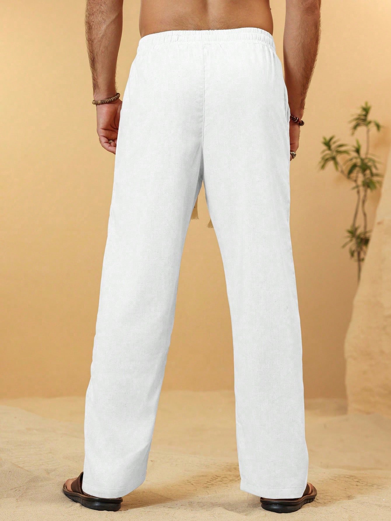 White Casual Trousers with Drawstring