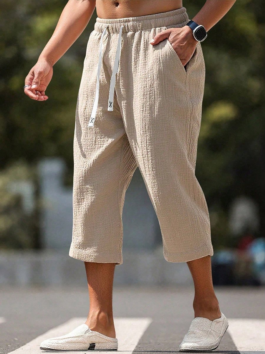 Men Beige Cropped Pants