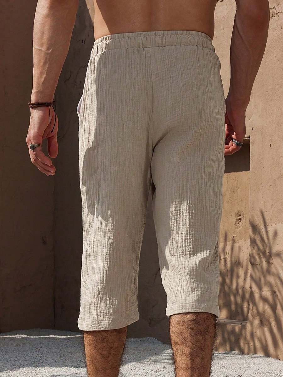Men Beige Cropped Pants