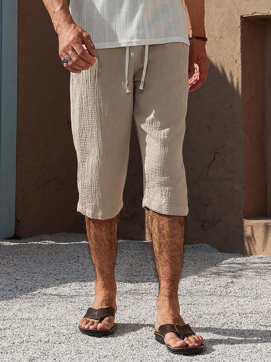 Men Beige Cropped Pants
