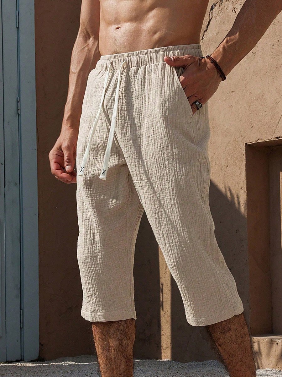 Men Beige Cropped Pants