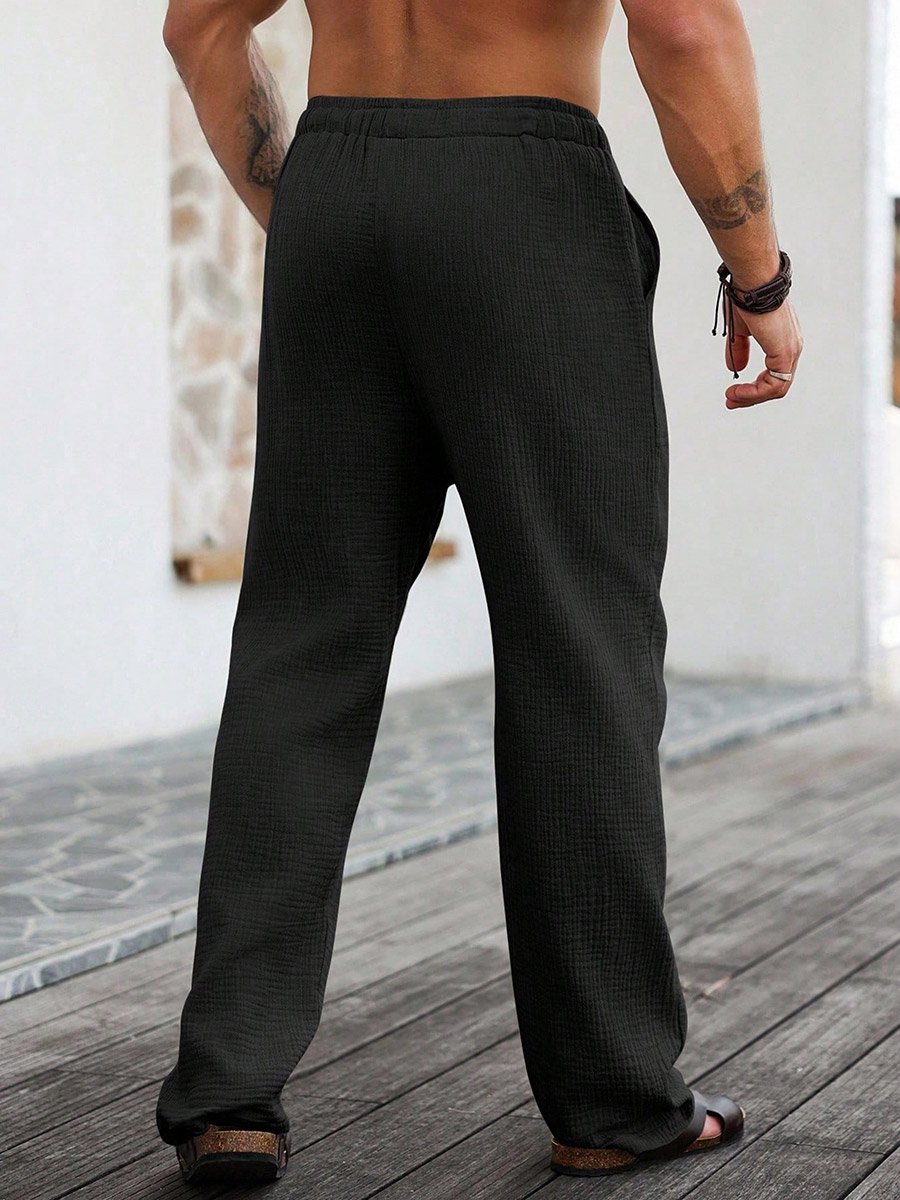 Men Black Cotton Blend Drawstring Trousers