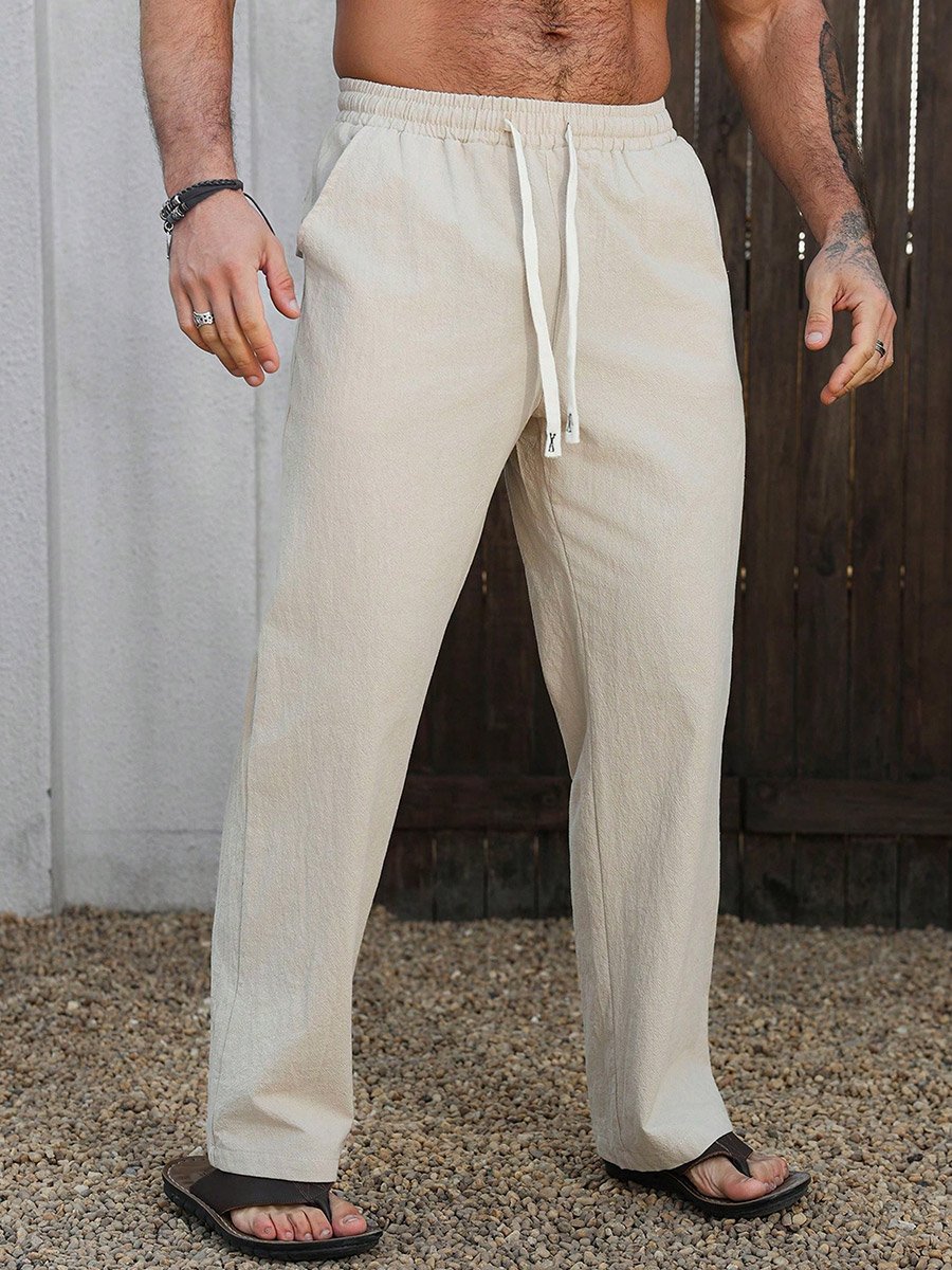 Men Beige Relaxed Fit Drawstring Trousers