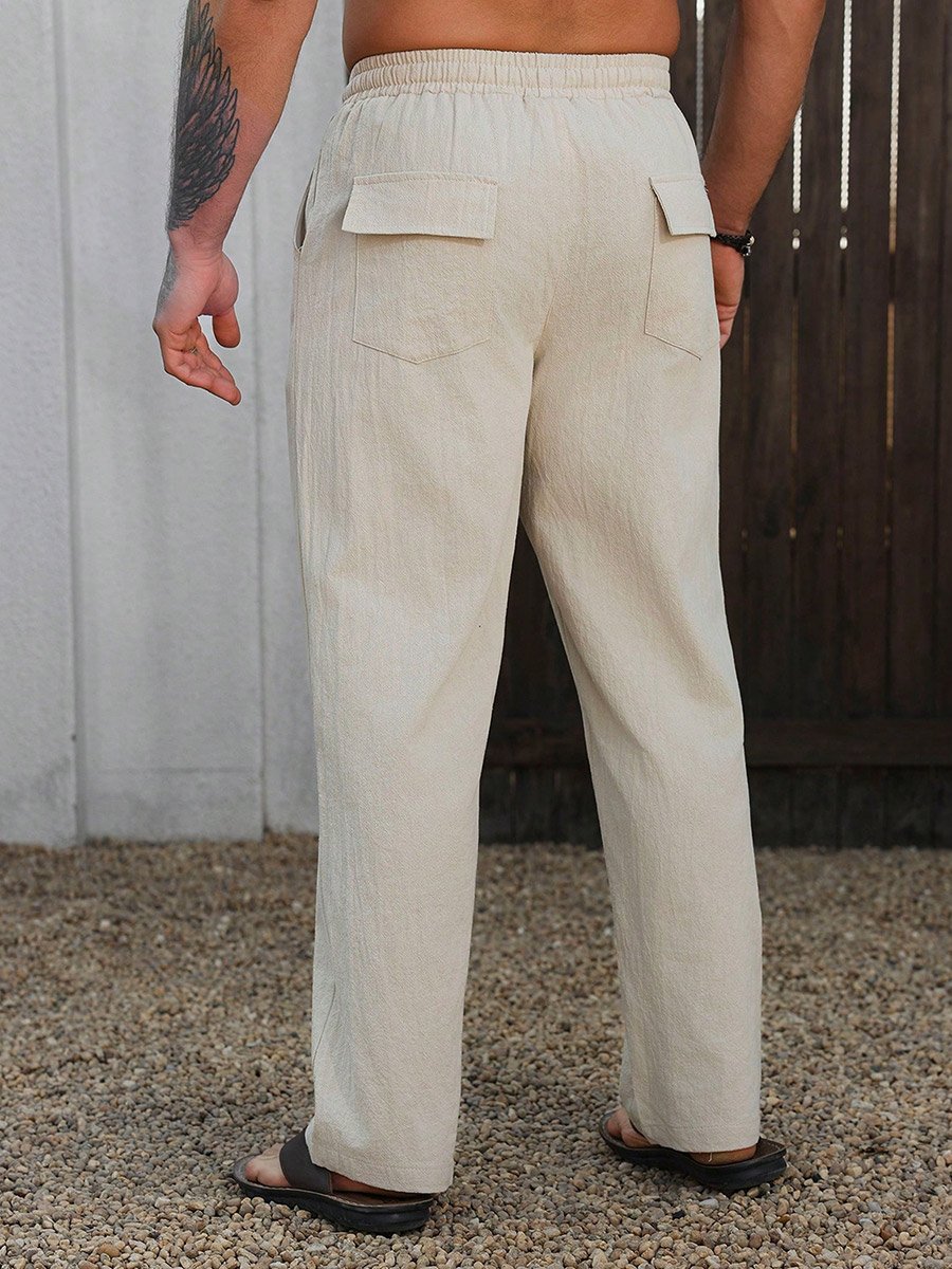 Men Beige Relaxed Fit Drawstring Trousers