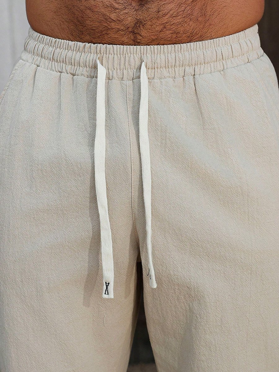 Men Beige Relaxed Fit Drawstring Trousers