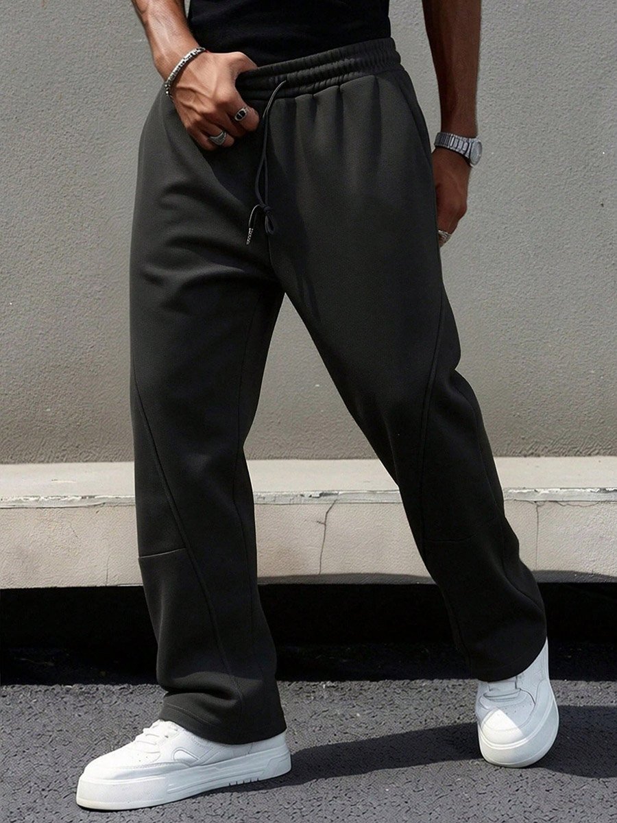 Men Black Relaxed Fit Drawstring Trousers