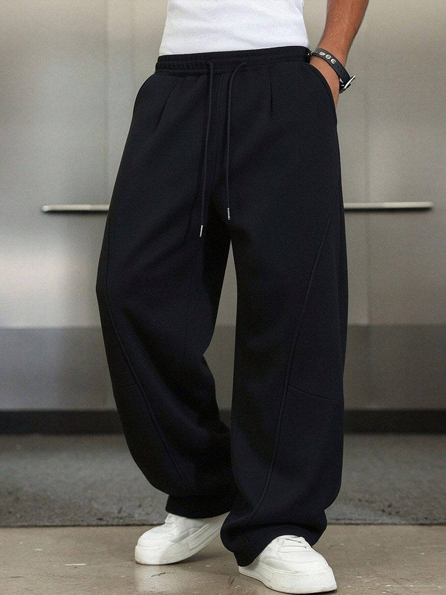 Men Black Relaxed Fit Drawstring Trousers