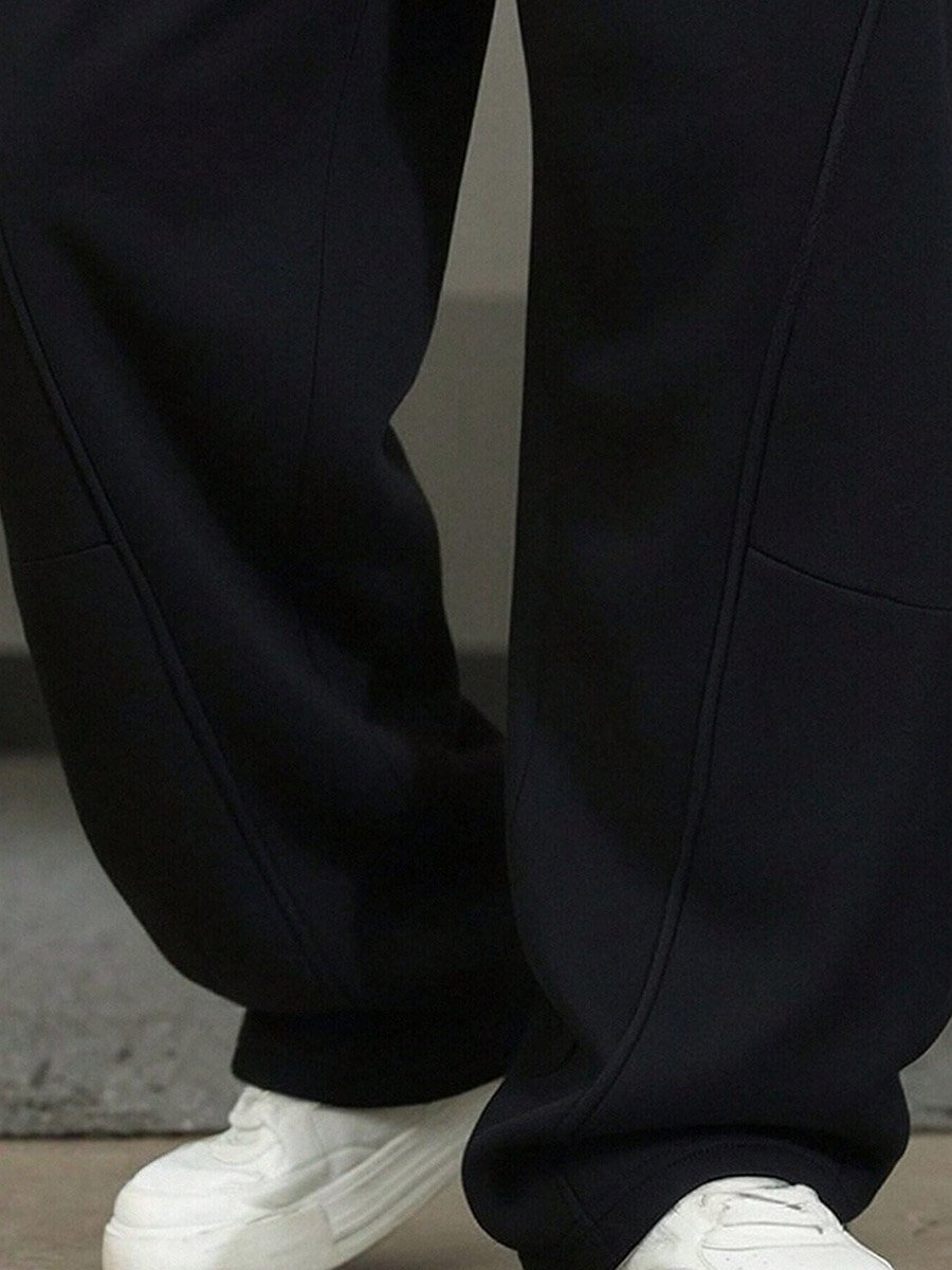 Men Black Relaxed Fit Drawstring Trousers