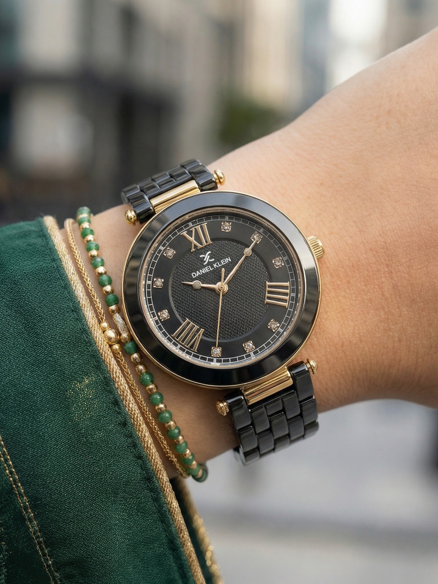 Premium Black Ceramic Band Watch for Women DK.1.14282-3