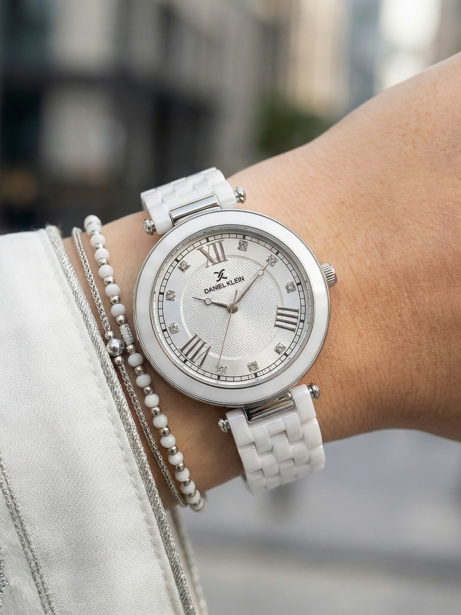 Premium White Ceramic Band Watch for Women DK.1.14282-2