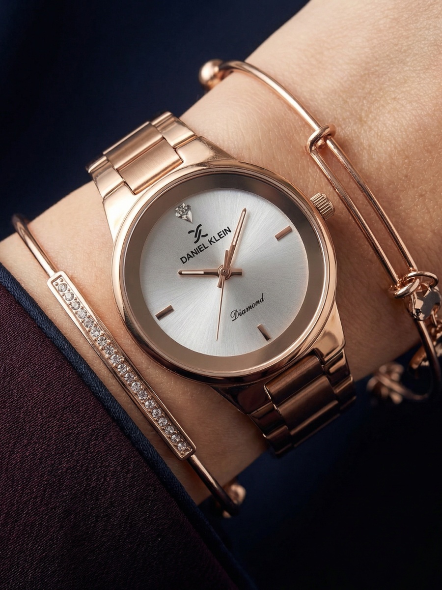 Diamond Rose Gold Stainless Steel Watch for Women DK.1.14136-5