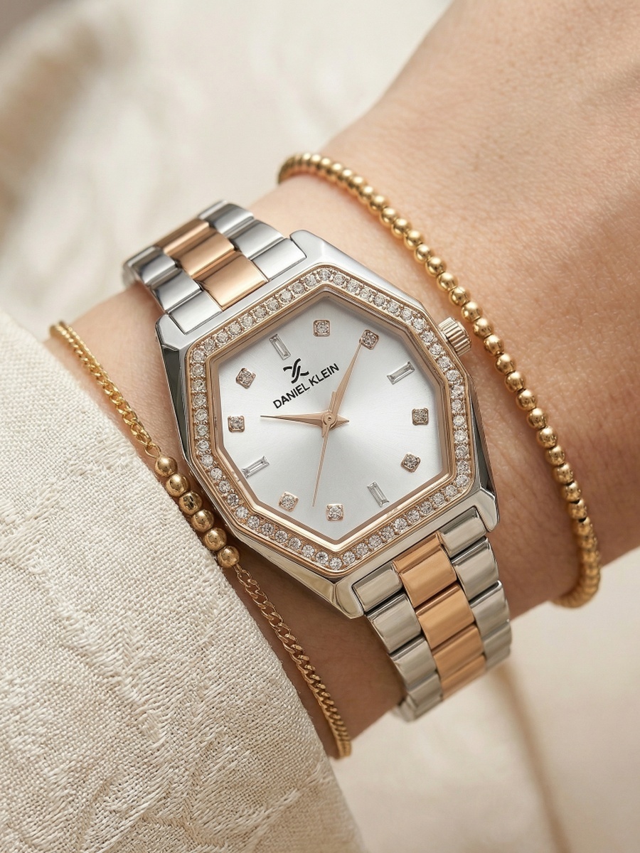 Premium Silver and Rose Gold Stainless Steel Watch for Women DK.1.14113-6