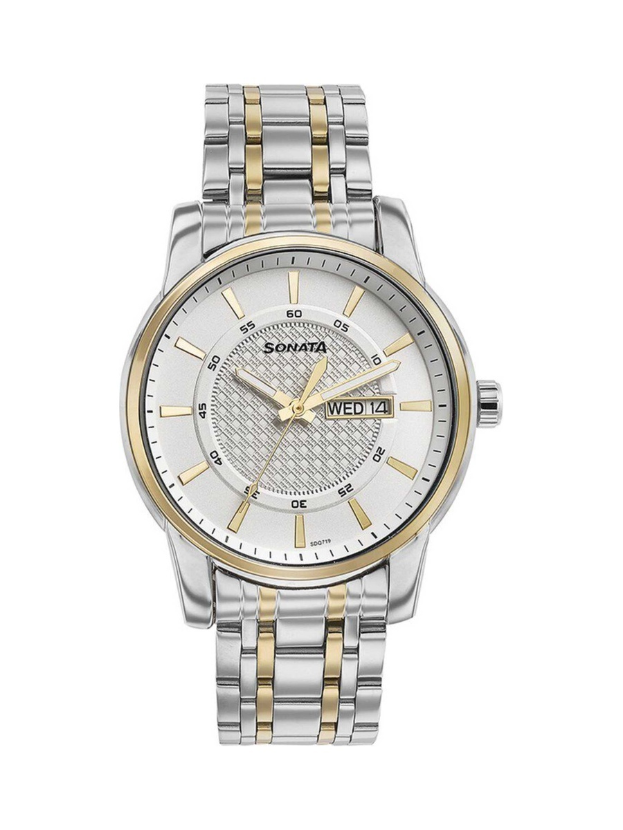 Men Silver Stainless Steel Strap Watch