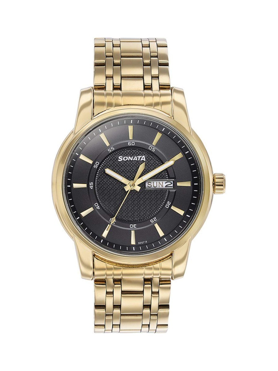 Men Gold-Tone Stainless Steel Strap Watch
