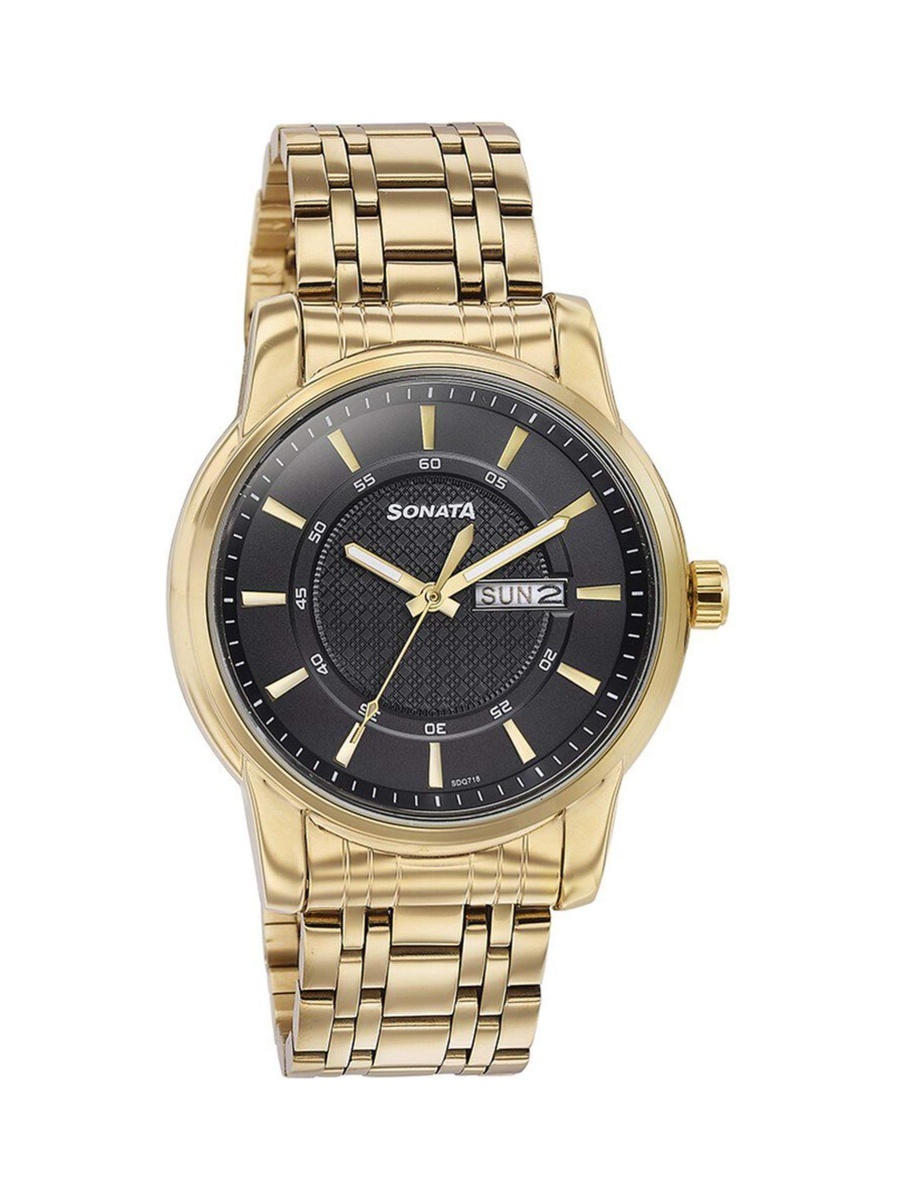 Men Gold-Tone Stainless Steel Strap Watch