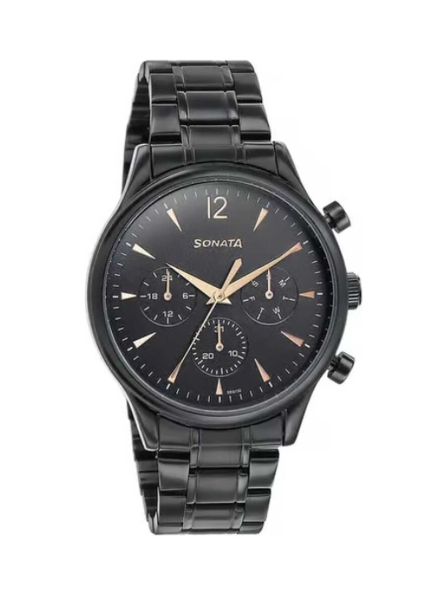 Men Black Stainless Steel Strap Analog Watch