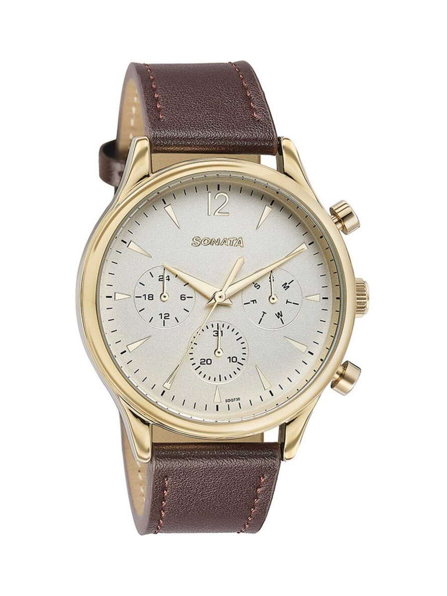 Men Brown Leather Strap Watch