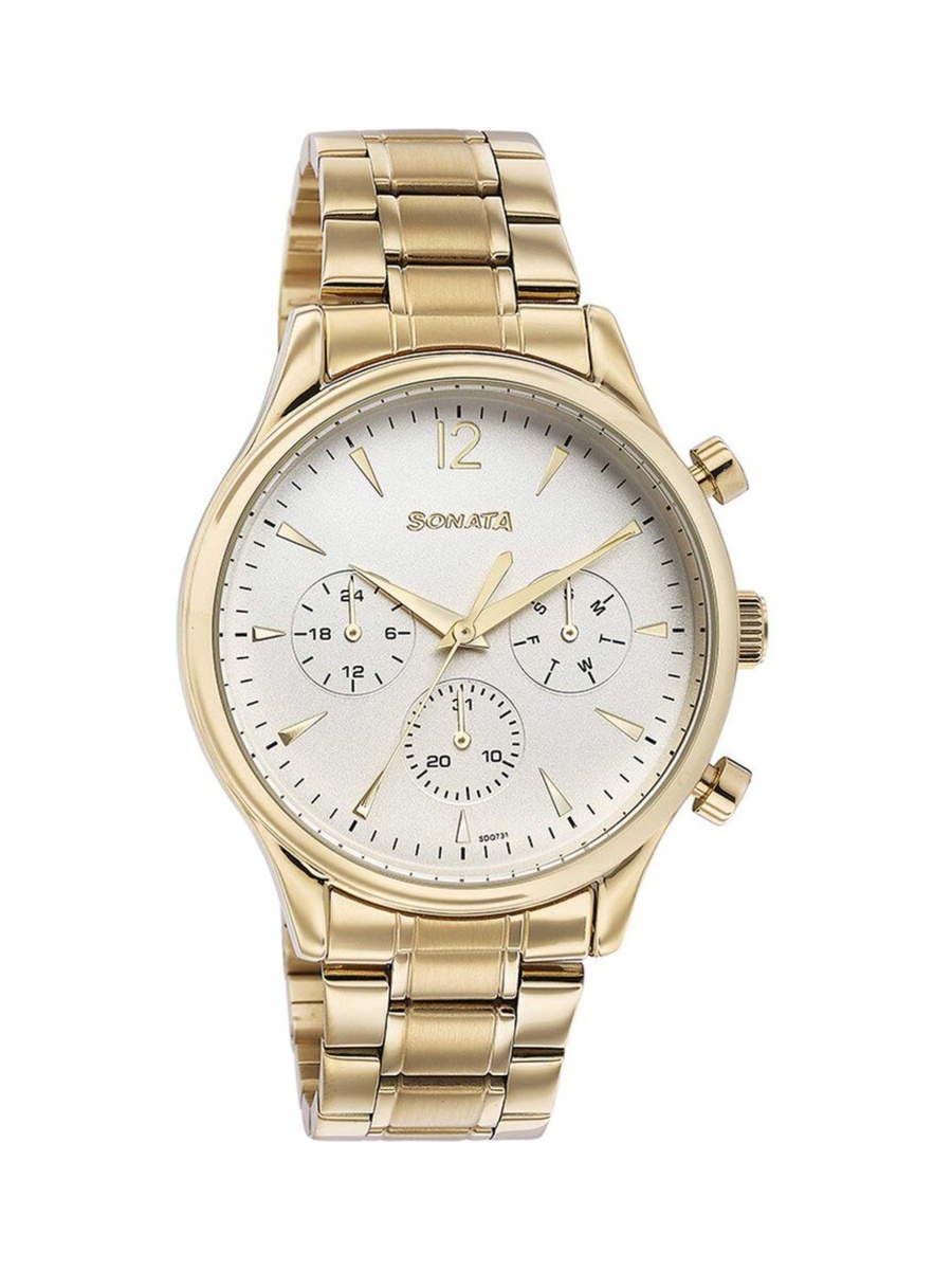 Men Gold Stainless Steel Strap Analog Watch
