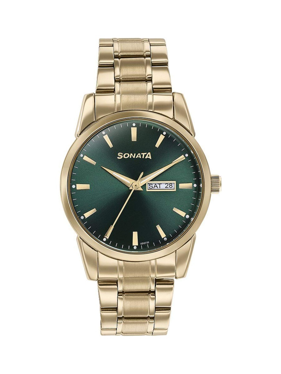 Men Gold Stainless Steel Strap Analog Watch