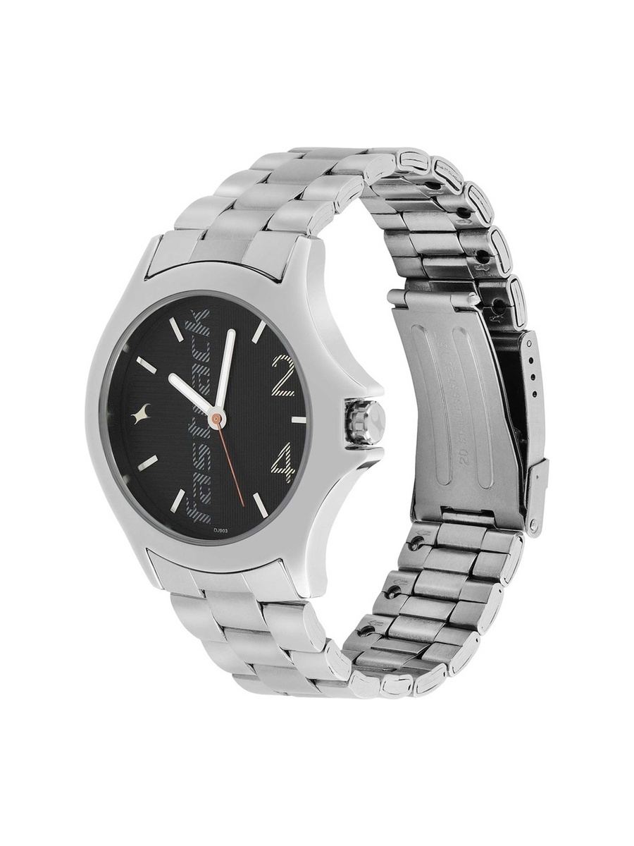 Men Black Dial Watch and Stainless Steel Strap