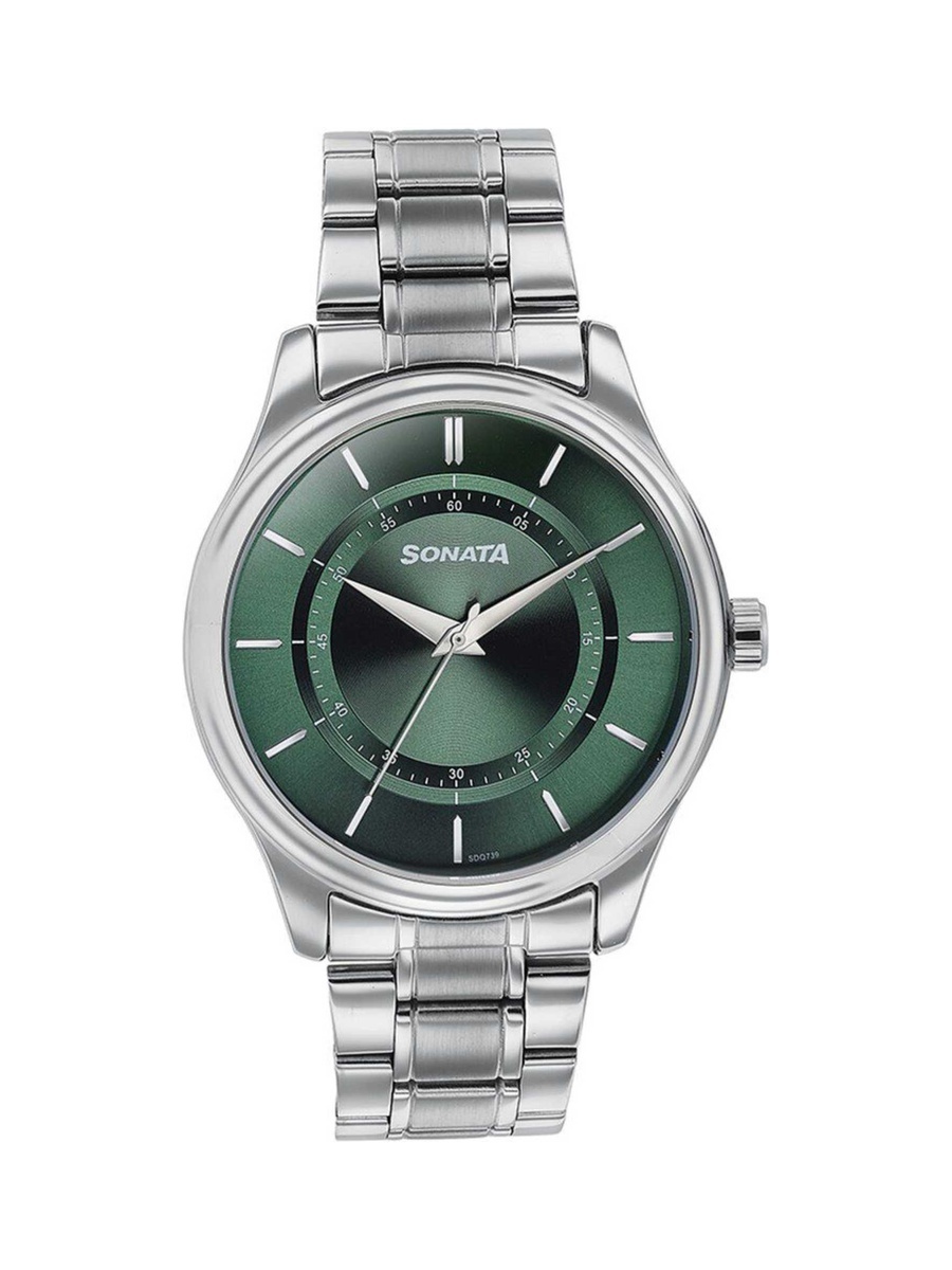 Men Blue Dial Silver Stainless Steel Strap Watch