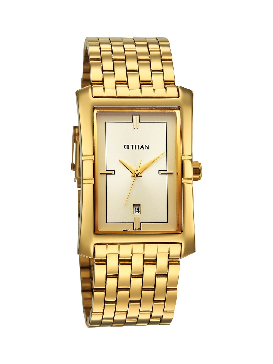 Neo Splash Men Analog Watch with Gold Dial and Stainless Steel Bracelet, Day-Date Display
