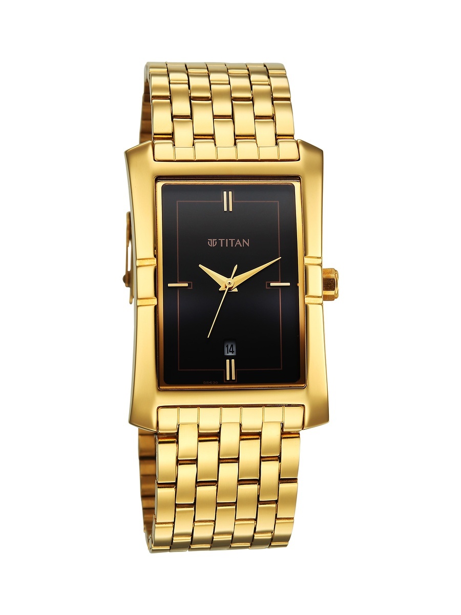 Men Gold Tone Analog Watch with Stainless Steel Strap, Water Resistant