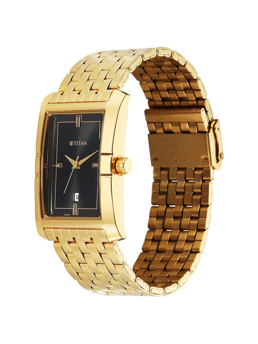 Men Gold Tone Analog Watch with Stainless Steel Strap, Water Resistant
