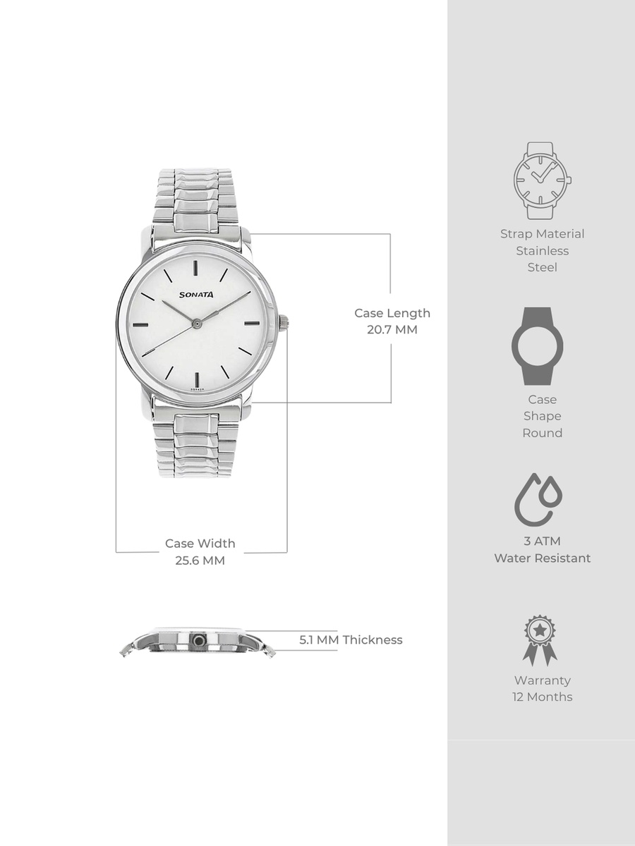 Men Silver Stainless Steel Strap Watch