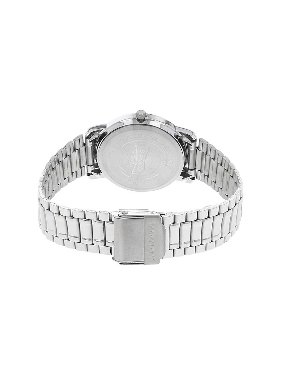 Men Silver Stainless Steel Strap Watch