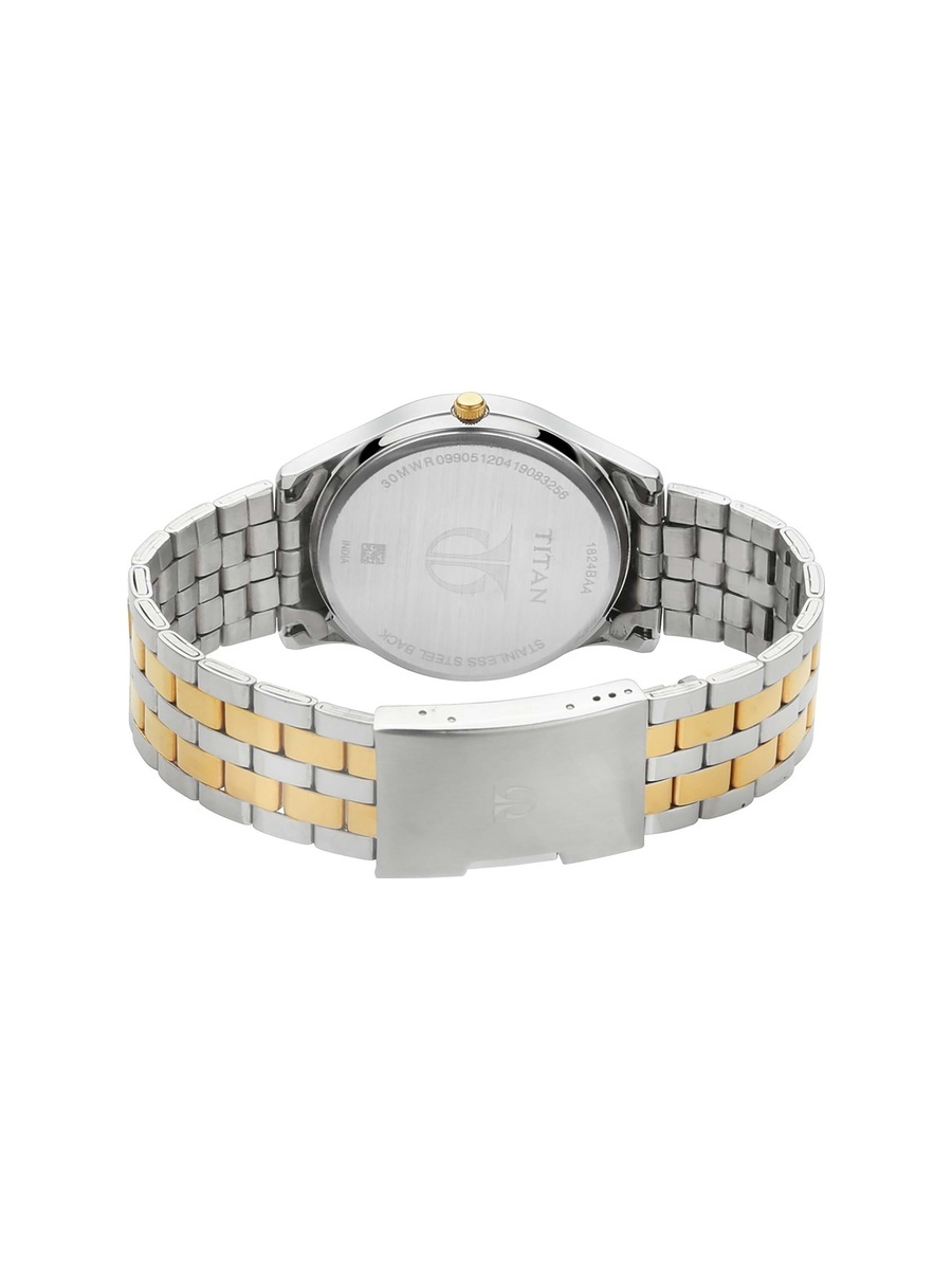 Men Watch Polished Metal Frame with Minimalist Dial and Adjustable Strap