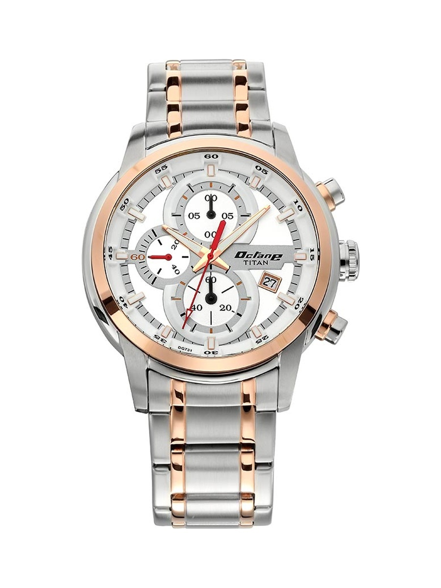Octane Men Chronograph Analog Watch with White Dial and Stainless Steel Strap