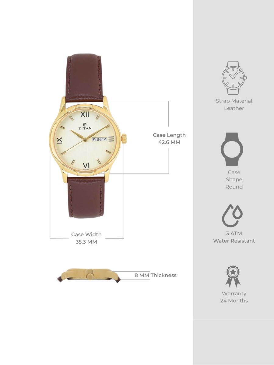 Men Analog Watch with Yellow Dial and Leather Strap