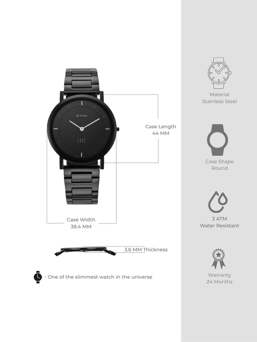 Men Edge Black Dial Watch with Metal Strap
