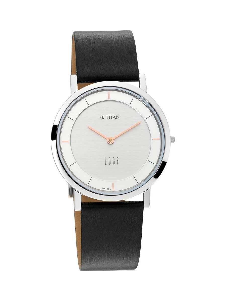 Men Edge Analog Watch with White Dial and Leather Strap