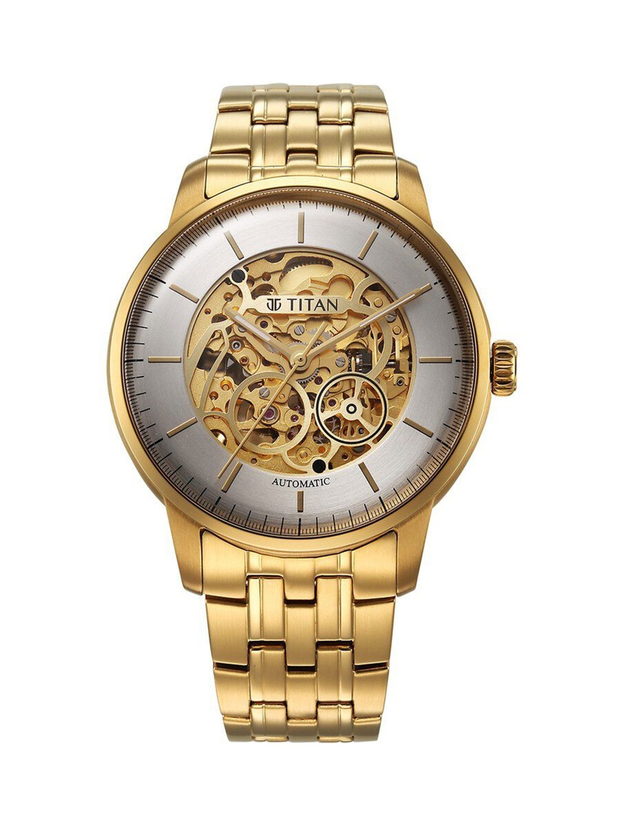 Golden Heart Skeletal Automatic Men with Stainless Steel Strap, 51mm, 21-Jewel Movement, 42-Hour Power Reserve