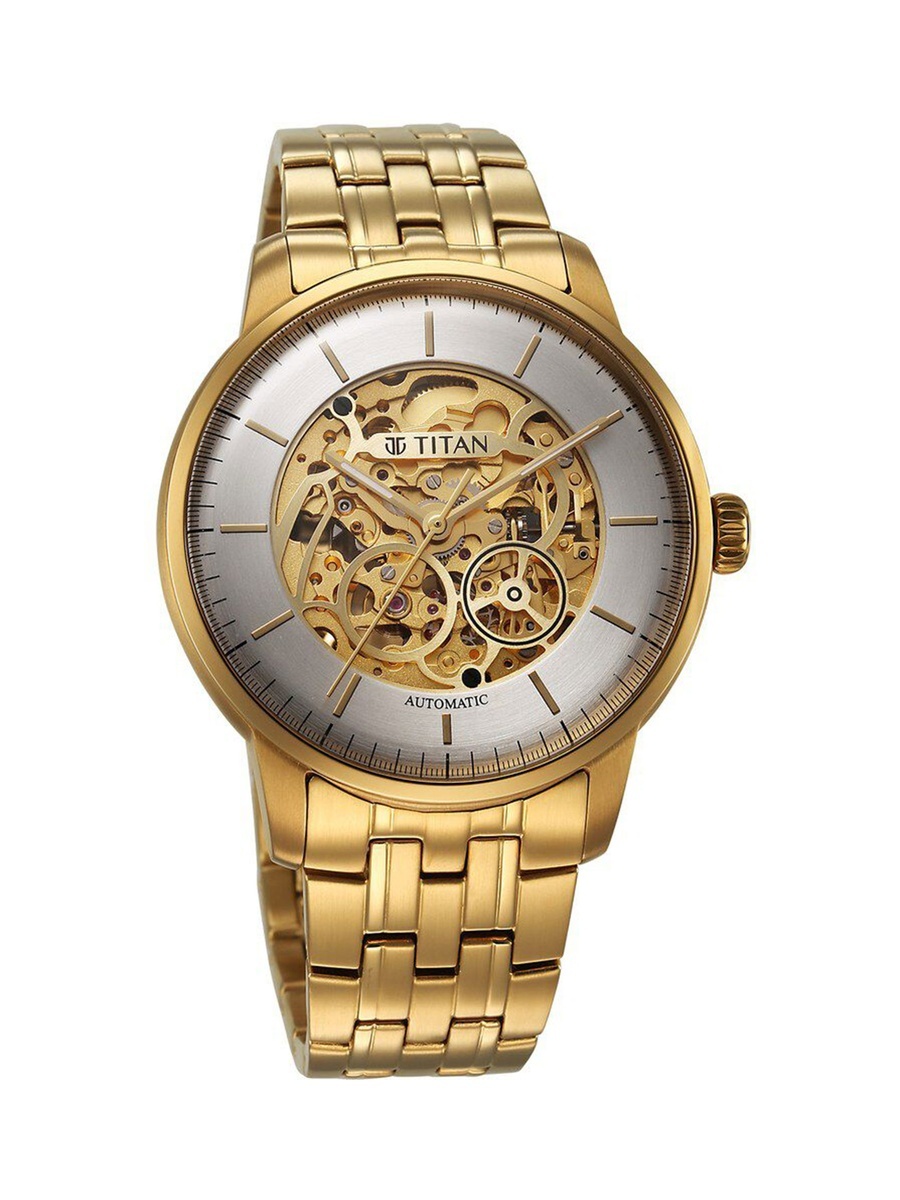 Golden Heart Skeletal Automatic Men with Stainless Steel Strap, 51mm, 21-Jewel Movement, 42-Hour Power Reserve