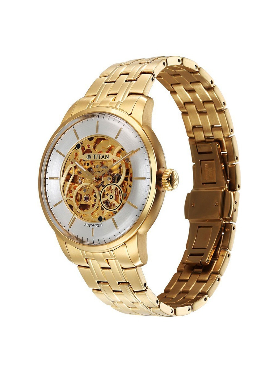 Golden Heart Skeletal Automatic Men with Stainless Steel Strap, 51mm, 21-Jewel Movement, 42-Hour Power Reserve