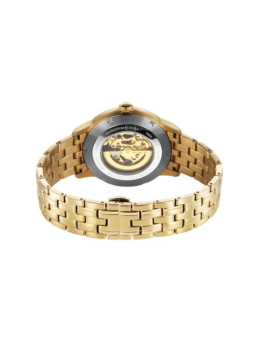 Golden Heart Skeletal Automatic Men with Stainless Steel Strap, 51mm, 21-Jewel Movement, 42-Hour Power Reserve